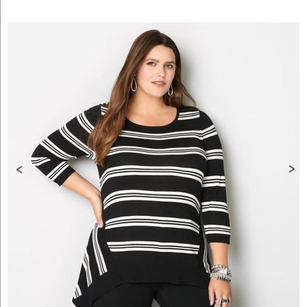 BNWT black striped, shark bite hem sweater